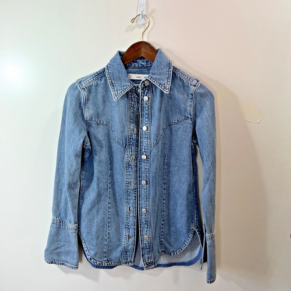 Mango Womens Denim Button Down Shirt XS Cowgirl Western Country Prairie Festival